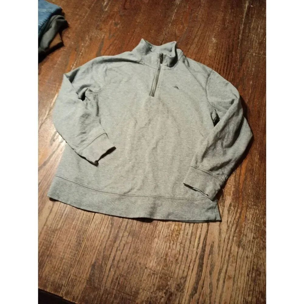 Medium Tommy Bahama Grey Cotton Long Sleeve Pullover Shirt Sweatshirt Top